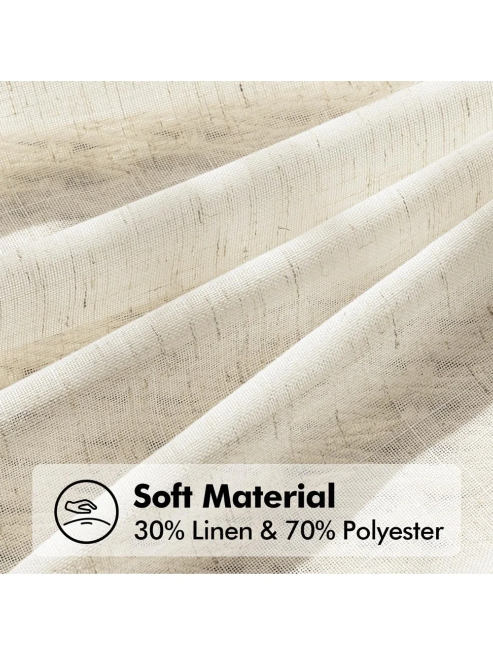 Ivory White Light Filtering Linen Curtains 54 Inch Length 2 Panel Set new 🆕